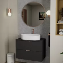 HD Lucy Brushed Copper 80x80 cm széles fürdőszobai kerek fali tükör, szálcsiszolt réz színű alumínium kerettel