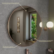 HD Lucy Brushed Copper 80x80 cm széles fürdőszobai kerek fali tükör, szálcsiszolt réz színű alumínium kerettel