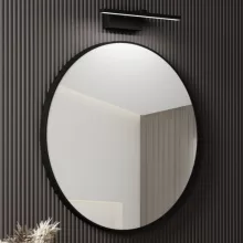 HD Lucy Black 80 cm széles fürdőszobai kerek fali tükör, fekete színű alumínium kerettel és LED lámpával