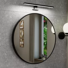   HD Lucy Black 60x60 cm széles fürdőszobai kerek fali tükör, fekete színű alumínium kerettel és LED lámpával