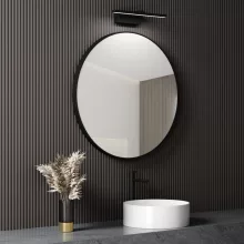 HD Lucy Black 80 cm széles fürdőszobai kerek fali tükör, fekete színű alumínium kerettel és LED lámpával