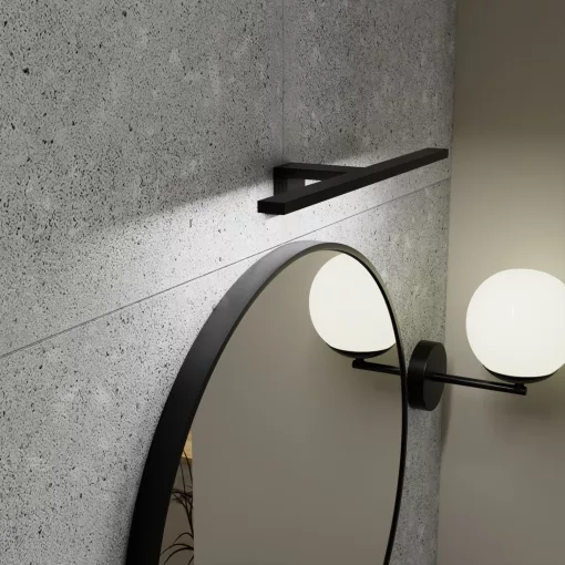 HD Lucy Black 60x60 cm széles fürdőszobai kerek fali tükör, fekete színű alumínium kerettel és LED lámpával