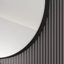 HD Lucy Black 80 cm széles fürdőszobai kerek fali tükör, fekete színű alumínium kerettel és LED lámpával