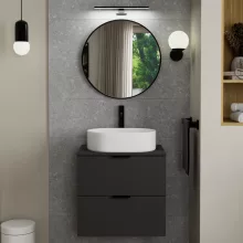 HD Lucy Black 60x60 cm széles fürdőszobai kerek fali tükör, fekete színű alumínium kerettel és LED lámpával