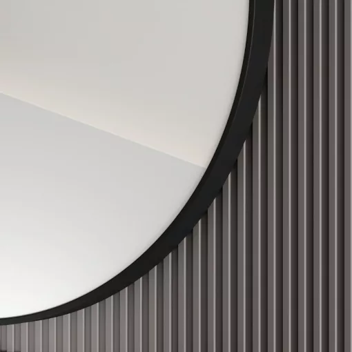 HD Lucy Black 80 cm széles fürdőszobai kerek fali tükör, fekete színű alumínium kerettel és LED lámpával