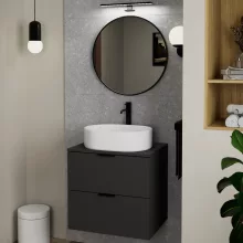 HD Lucy Black 60x60 cm széles fürdőszobai kerek fali tükör, fekete színű alumínium kerettel és LED lámpával