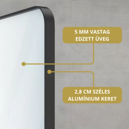 HD Lucy Black 80 cm széles fürdőszobai kerek fali tükör, fekete színű alumínium kerettel és LED lámpával