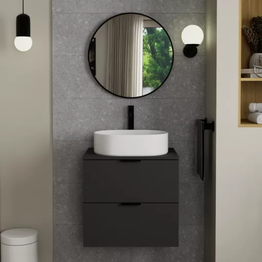 HD Lucy Black 60x60 cm széles fürdőszobai kerek fali tükör, fekete színű alumínium kerettel