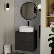 HD Lucy Black 60x60 cm széles fürdőszobai kerek fali tükör, fekete színű alumínium kerettel