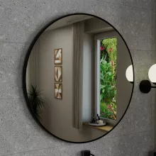 HD Lucy Black 80x80 cm széles fürdőszobai kerek fali tükör, fekete színű alumínium kerettel