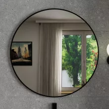 HD Lucy Black 80x80 cm széles fürdőszobai kerek fali tükör, fekete színű alumínium kerettel