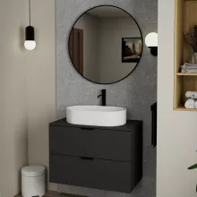 HD Lucy Black 80x80 cm széles fürdőszobai kerek fali tükör, fekete színű alumínium kerettel