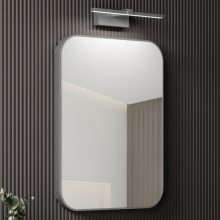 HD Kim Chrome 60 cm széles fürdőszobai szögletes szögletes fali tükör, krómozott alumínium kerettel és LED lámpával