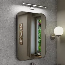 HD Kim Chrome 50x70 cm széles fürdőszobai szögletes fali tükör, szálcsiszolt alumínium kerettel és LED lámpával