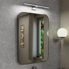   HD Kim Chrome 50x70 cm széles fürdőszobai szögletes fali tükör, szálcsiszolt alumínium kerettel és LED lámpával