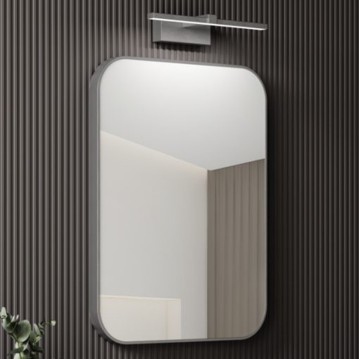 HD Kim Chrome 60 cm széles fürdőszobai szögletes szögletes fali tükör, krómozott alumínium kerettel és LED lámpával