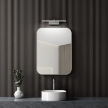 HD Kim Chrome 60 cm széles fürdőszobai szögletes szögletes fali tükör, krómozott alumínium kerettel és LED lámpával