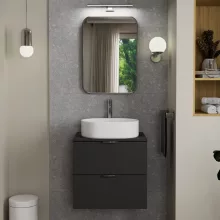 HD Kim Chrome 50x70 cm széles fürdőszobai szögletes fali tükör, szálcsiszolt alumínium kerettel és LED lámpával