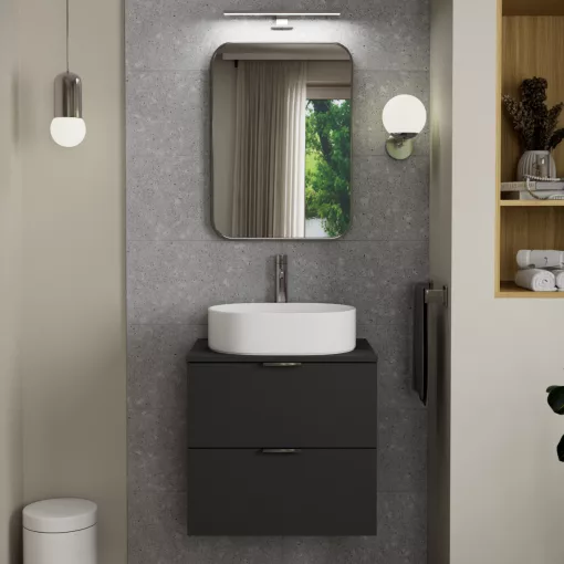 HD Kim Chrome 50x70 cm széles fürdőszobai szögletes fali tükör, szálcsiszolt alumínium kerettel és LED lámpával