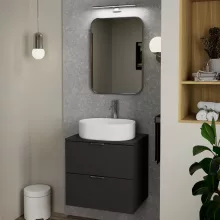 HD Kim Chrome 50x70 cm széles fürdőszobai szögletes fali tükör, szálcsiszolt alumínium kerettel és LED lámpával