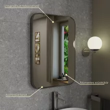 HD Kim Chrome 50x70 cm széles fürdőszobai szögletes fali tükör, szálcsiszolt alumínium kerettel és LED lámpával