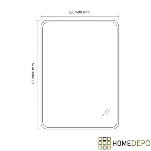 HD Kim Chrome 60 cm széles fürdőszobai szögletes szögletes fali tükör, krómozott alumínium kerettel és LED lámpával