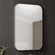 HD Kim Chrome 60 cm széles fürdőszobai szögletes fali tükör, szálcsiszolt ezüst alumínium kerettel