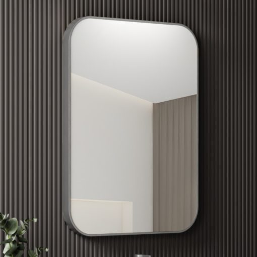 HD Kim Chrome 60 cm széles fürdőszobai szögletes fali tükör, szálcsiszolt ezüst alumínium kerettel