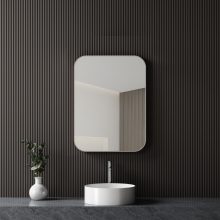 HD Kim Chrome 60 cm széles fürdőszobai szögletes fali tükör, szálcsiszolt ezüst alumínium kerettel