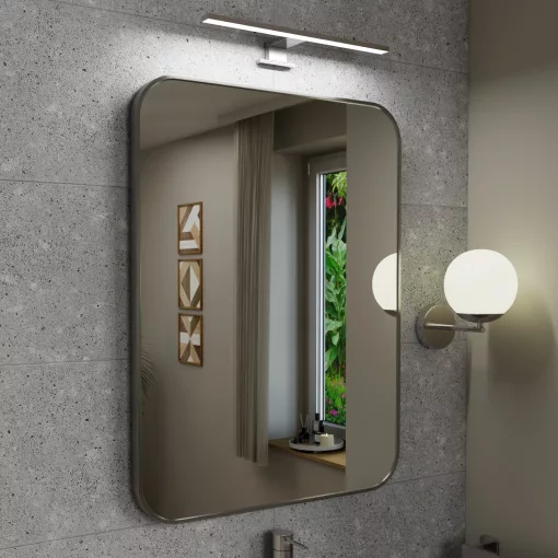 HD Kim Chrome 60x80 cm széles fürdőszobai szögletes szögletes fali tükör, krómozott alumínium kerettel és LED lámpával