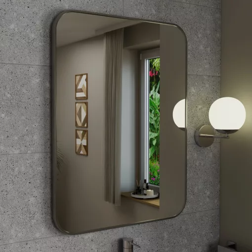 HD Kim Chrome 60x80 cm széles fürdőszobai szögletes fali tükör, szálcsiszolt ezüst alumínium kerettel