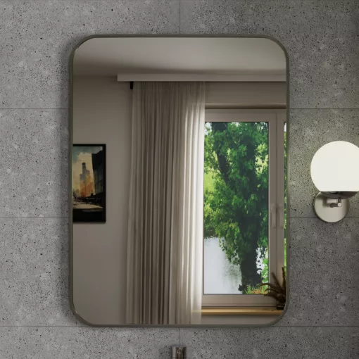 HD Kim Chrome 60x80 cm széles fürdőszobai szögletes fali tükör, szálcsiszolt ezüst alumínium kerettel