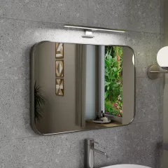   HD Kim Chrome 70x50 cm széles fürdőszobai szögletes fali tükör, krómozott alumínium kerettel és LED lámpával