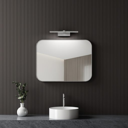 HD Kim Chrome 70/80 cm széles fürdőszobai szögletes fali tükör, krómozott alumínium kerettel és LED lámpával