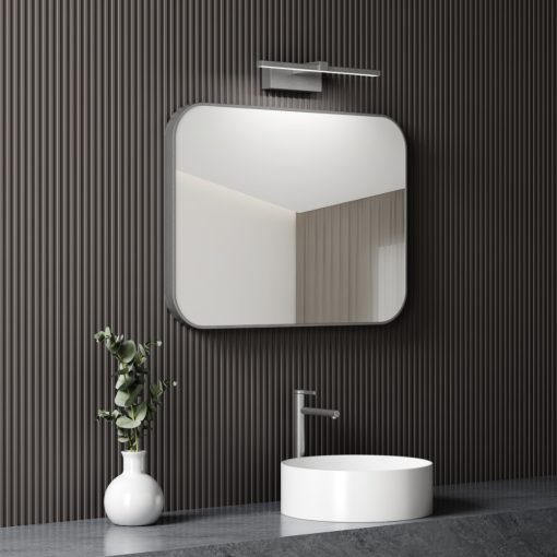 HD Kim Chrome 70/80 cm széles fürdőszobai szögletes fali tükör, krómozott alumínium kerettel és LED lámpával