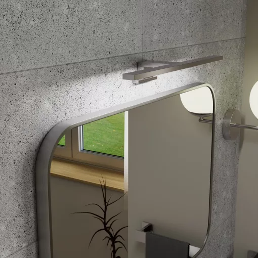 HD Kim Chrome 70x50 cm széles fürdőszobai szögletes fali tükör, krómozott alumínium kerettel és LED lámpával