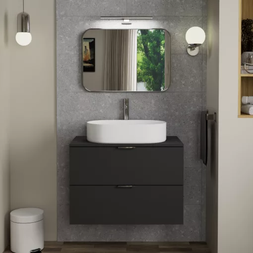 HD Kim Chrome 70x50 cm széles fürdőszobai szögletes fali tükör, krómozott alumínium kerettel és LED lámpával
