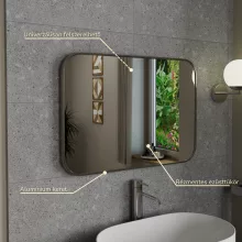 HD Kim Chrome 70x50 cm széles fürdőszobai szögletes fali tükör, krómozott alumínium kerettel és LED lámpával
