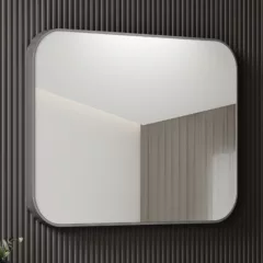   HD Kim Chrome 70/80 cm széles fürdőszobai szögletes fali tükör, szálcsiszolt alumínium kerettel