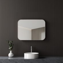 HD Kim Chrome 70/80 cm széles fürdőszobai szögletes fali tükör, szálcsiszolt alumínium kerettel