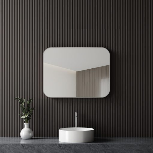 HD Kim Chrome 70/80 cm széles fürdőszobai szögletes fali tükör, szálcsiszolt alumínium kerettel