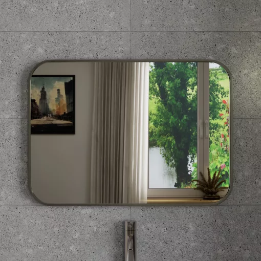 HD Kim Chrome 70x50 cm széles fürdőszobai szögletes fali tükör, szálcsiszolt alumínium kerettel
