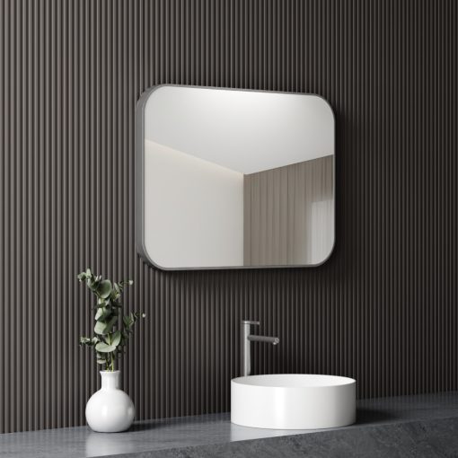 HD Kim Chrome 70/80 cm széles fürdőszobai szögletes fali tükör, szálcsiszolt alumínium kerettel