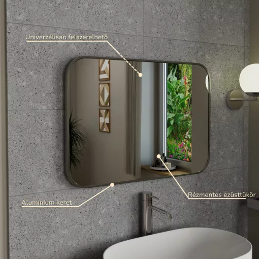 HD Kim Chrome 70x50 cm széles fürdőszobai szögletes fali tükör, szálcsiszolt alumínium kerettel