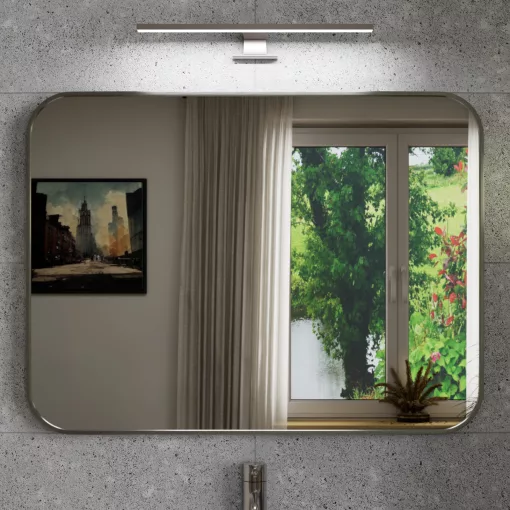 HD Kim Chrome 80x60 cm széles fürdőszobai szögletes fali tükör, krómozott alumínium kerettel és LED lámpával