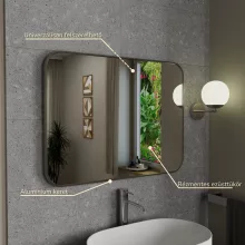 HD Kim Chrome 80x60 cm széles fürdőszobai szögletes fali tükör, krómozott alumínium kerettel és LED lámpával