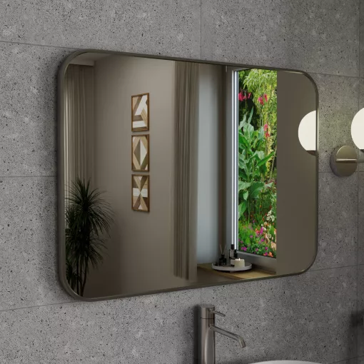 HD Kim Chrome 80x60 cm széles fürdőszobai szögletes fali tükör, krómozott alumínium kerettel