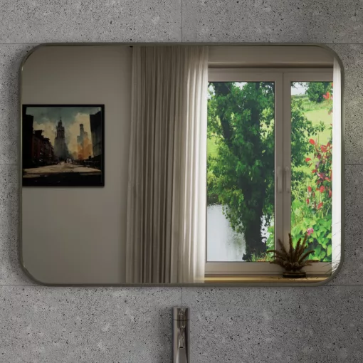 HD Kim Chrome 80x60 cm széles fürdőszobai szögletes fali tükör, krómozott alumínium kerettel