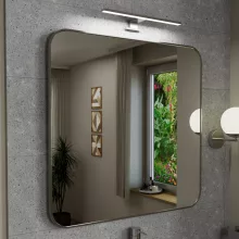 HD Kim Brushed Chrome 80x80 cm széles fürdőszobai fali szögletes tükör, szálcsiszolt króm színű alumínium kerettel és LED lámpával