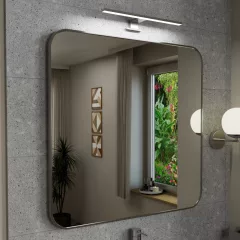  HD Kim Brushed Chrome 80x80 cm széles fürdőszobai fali szögletes tükör, szálcsiszolt króm színű alumínium kerettel és LED lámpával
